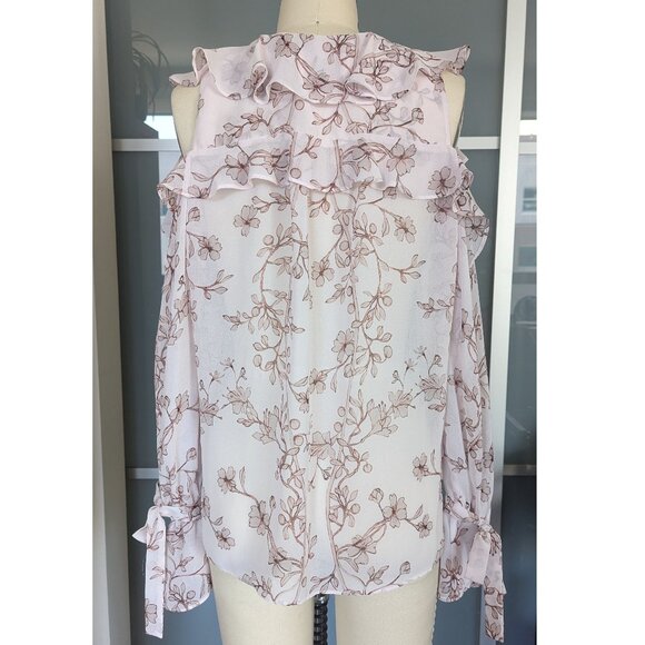 BCBGMAXAZRIA Pink Floral Chiffon Drape Top Size S - Picture 5 of 8